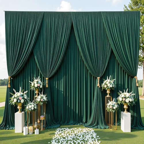 50ftx10ft Wrinkle Free Hunter Green Backdrop Curtains for Party Background, 10 Panels Silky Fabric Green Photo Backdrop Drapes Back Drop Cloth for Wedding Birthday Photography Baby Shower Decor - color: Hunter Green, size: 50ftx10ft