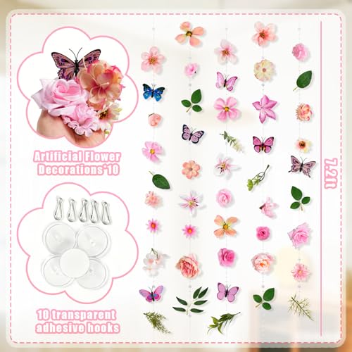 kockuu 10PCS 7.2FT Artificial Flowers Garlands Hanging Decorations, Wildflower Floral Banners Backdrop for Spring Garden Wedding Valentine's Day Baby Shower Birthday Party Decor, Pink - color: Pink, size: 10pcs