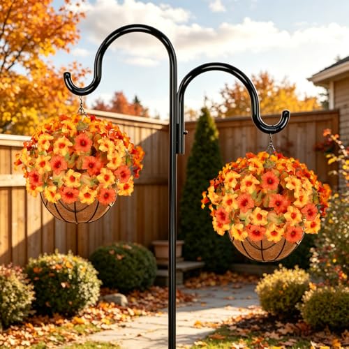 Artificial Fall Flowers for Outdoors, Faux Petunias Autumn Decoration, Fake Flowers Plants UV Resistant Look Real Silk Flowers for Outside Planter Front Door Porch Patio Yard (6, Orange-Yellow) - color: Orange-yellow