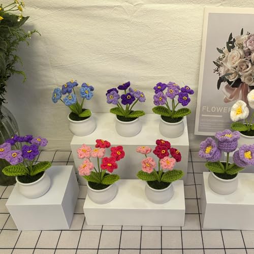 Crochet Flowers Bouquet for Home Office Desk Decorations, Birthday Gifts for Women Her Mom Teacher Coworkers Sister Friends, Purple