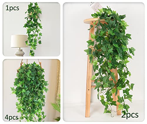 RECUTMS Fake Vines 4pcs Artificial Ivy Hanging Plant Silk Leaves Faux Greenery Garland for Room Indoor Outdoor Garden Door Wall Baskets Wedding Party Table Balcony Decor - color: Hang-green