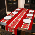 VitalCozy 7 Pcs Poinsettia Placemats Set of 6 Christmas Table Runner and Placemats 72 Inches Christmas Table Runner and Placemat Set Poinsettia Decorations for Home and Kitchen Holiday Indoor Dining - style: Poinsettia
