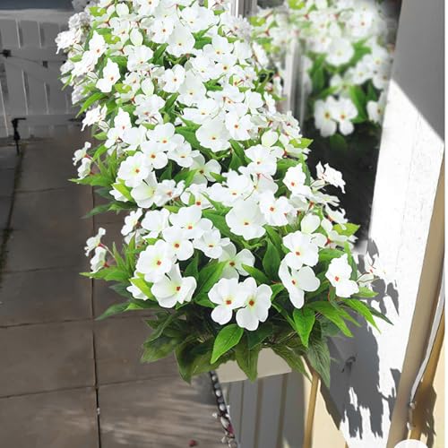 CITYES 4 Pcs Artificial Flowers Outdoor Impatiens UV Resistant Silk Impatiens Flowers White Faux Flowers Impatiens Bushes Artificial Impatiens for Pot Patio Lawn Garden Hanging Basket Porch Decor - color: White