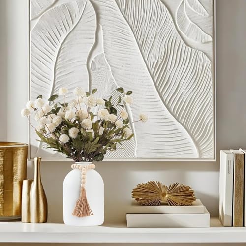 20''H Fake Flowers in Large Vase for Centerpiece Table Decorations with 10Pcs Fake Mums Flowers Eucalyptus Stems Faux Pompon Kiku Flowers Arrangement for Home Decor (White/White Vase) - color: White/White Vase