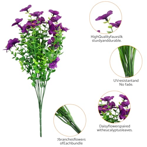 12PCS Artificial Flowers Daisy with Eucalyptus Leaves,6 Colors,Waterproof Fade-Resistant Bendable Stems,Faux Flowers for Home Decor Outdoor Summer Decor Wedding Party Office Garden Vase - size: 12PCS 6 Color Daisy