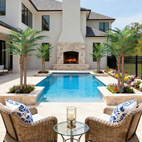 7FT UV-Resistant Faux Palm Tree–84in Realistic Artificial Palm Tree Indoor Outdoor, Tropical Fake Plant for Home Office Patio Poolside Yard Christmas Hotel Gift - size: 7ft