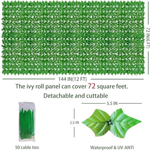 ODTORY Artificial Ivy Privacy Fence Wall Screen: 72 X144 in UV-Anti Faux Greenery Backdrop Ivy Vine Leaf Hedges Fence Panels for Patio, Balcony, Garden, Backyard Indoor Outdoor Light Green Decor - size: 6 ft x 12 ft- Vine Leaf