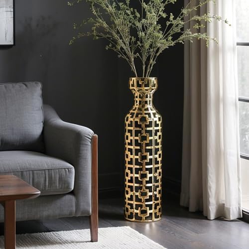 Black with Golden Vase for Modern Home Decoration, 24.4 inch Tall Floor Vases for Home Decor, Ceramic vases for décor, Suitable for Living Room Decor, Bathroom Decor and Office Décor - color: Black With Gold
