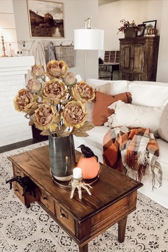 Briful Artificial Dried Look Fall Peony Flowers 3PCS 27.5in Tall Antique Gold Vintage Silk Peony Bouquet Realistic Fake Peonies Floral Stems for Autumn Home Wedding Vase Centerpiece Arrangement Decor - color: Antique Gold