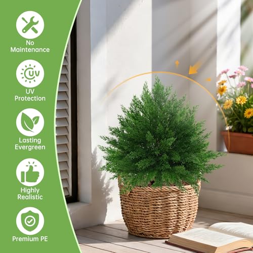 Grooy Artificial CedarTopiary Bushes for Outdoors with Spike, Set of 2 Cypress Topiary Trees with UV Resistant, Outdoors Fake Shrubs Faux Plants for Front Porch Indoor Outdoor Decor - color: Cedar Tree