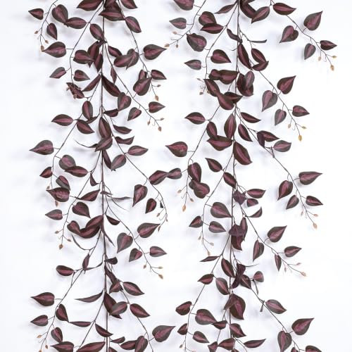 Mizii 2 Strands Artificial Vines Garland 72" Fake Vine with Silk Burgundy Leaves Faux Hanging Plants Greenery Decoration for Outdoors Indoor Room Mantle Table Centerpieces Fall Decor (Burgundy) - color: Burgundy