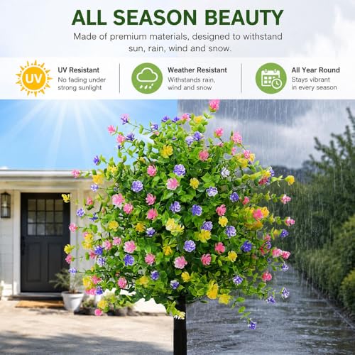 Artificial Petunias with Ground Stake - UV Resistant & Waterproof Faux Flowers for Outdoor Indoor Garden, Yard, Planter, Porch & Home Decor (Style C, 2 Pcs) - color: Style C , 2 Pcs
