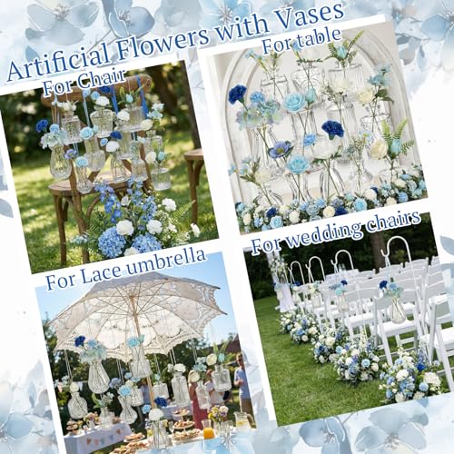 36 Pcs Artificial Flowers Table Centerpiece with Vases Colorful Wildflower Centerpieces Silk Flower Arrangement for Wedding Baby Shower Table Centerpieces Party(Blue Series,Clear) - style: Blue Series