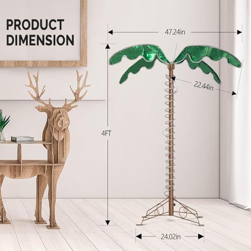 VINGLI 4FT Lighted Palm Tree Christmas Tree, Outdoor for Outside Patio Pool Yard Holiday Decor, Artificial Light up with Lifelike Leaves and Rope LEDs - size: 4ft