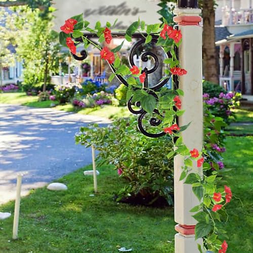 CISDUEO 2 Pcs Artificial Vines Silk Morning Glory Vines for Outdoor 15Feet Hanging Plants Garland Red Fake Green Plant Morning Glories for Home Decor Wall Fence Stairway Wedding Hanging Baskets - color: Red