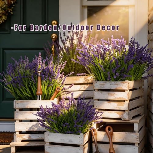 18 Pack Purple Artificial Lavender Flowers, UV Resistant Outdoor Faux Plants - Realistic Fake Greenery Stems for Outdoor Decor, Garden Arrangements Planters Decoration (Purple - color: Purple-18