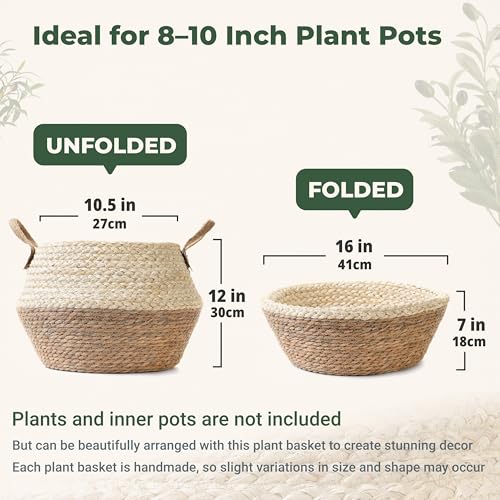Pot for Artificial Tree Indoor, Vase for Olive Tree Indoor, Fake Plant Pot, Planter for Faux Plant (10" D x 12" H, Woven Plant Basket, Large)