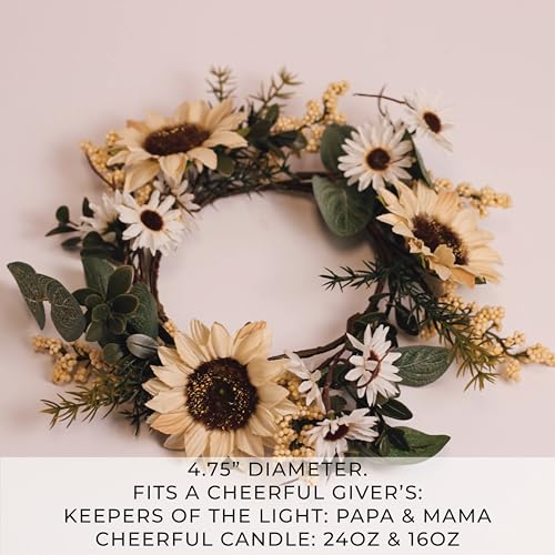 A Cheerful Giver Small Wreath Candle Ring White Sunflower Artificial Floral Decor for Candles Centerpieces & Home Accents