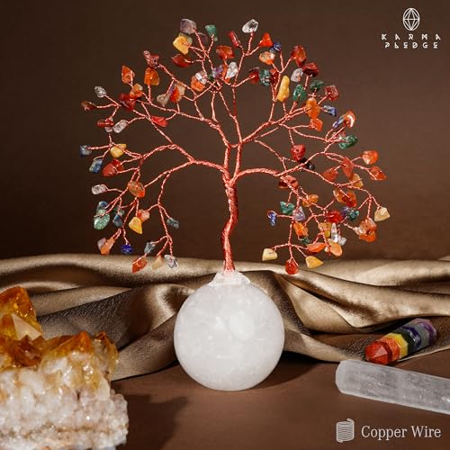 7 Chakra Crystal Tree of Life Birthday Gifts for Women, Handmade Home Decor, Office, Room Decoration, Reiki Healing Crystal Chakra Tree for Money, Positivity, Good Luck Gifts for Her, Mom & Dad - color: Ball Base Clear Quartz Crystal Tree