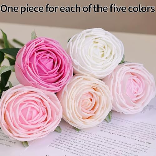 5Pcs Mutil-Color Real Touch Silk Flowers - Lifelike Roses Peony | Lifelike roses & peonies with soft latex touch, no watering needed. Perfect for wedding bouquets, home decor & DIY - color: Champagne,light Pink,white,pink,rose