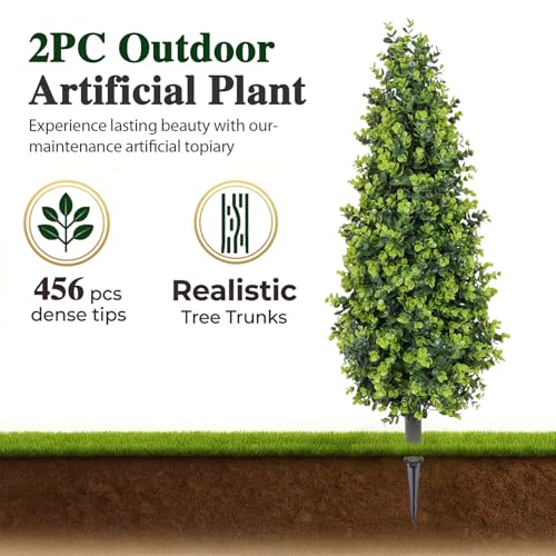 PATIO CHOICE 3ft Artificial Topiary Trees with Ground Spike Set of 2 36" Outdoor Faux Plants Realistic Faux Bushes and Shrubs Decorations for Outdoor Indoor Front Porch Garden - color: Green, size: 3ft