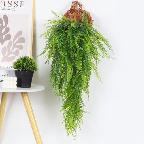 RECUTMS Artificial Hanging Plants 4 Pcs Ferns Plants Large Faux Artificial Hanging Plants Wall Plants Fake Ivy Room Decor Home Garden Wedding Party Indoor Outdoor Decorations(Green) - color: Green-4pcs