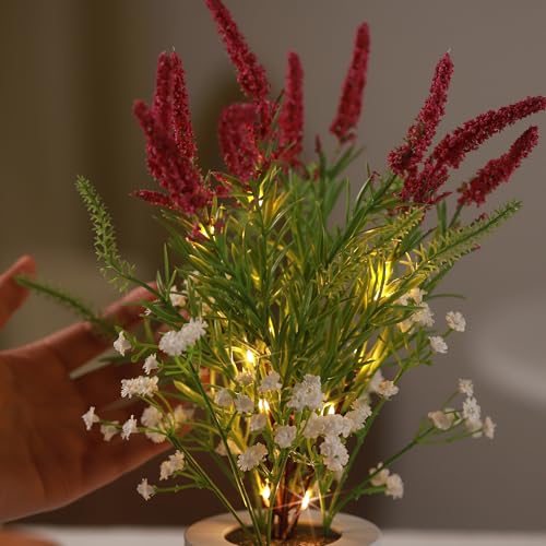 WSYEAR Lavender Night Light,Purple Blossoms Floral Bouquet Artificial Lavender Flower Lamp for Women Her, Led Table Lamp for Bedroom Indoor Home Decorations Sleep Friendly - color: Lavender