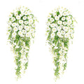 2 Sets of Hanging Flowers, Mixed Textile Morning Glory and Eucalyptus Leaves, UV-Resistant, Real Artificial Plants - color: White1
