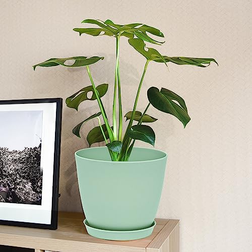 SwinDuck 6inch 12Pack Plant Pots, Plastic Planter for Indoor Outdoor Flowers Plants, Green - color: Green