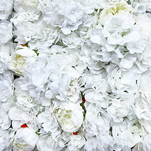 OUKANING 6 PCS Artificial Flower Wall Panels 3D Flower Wall Panel for Wall Backdrop 16" x 24" Faux Flower Wall Mat Silk Hydrangea Rose Floral Panel - color: White+Light Yellow