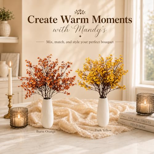 Mandy's 6 Bundles Artificial Dark Yellow Baby’s Breath Flowers | 18.5 Inch Silk Gypsophila European Style Modern Home Decor Centerpiece Neutral Wedding Flower Arrangements - color: Dark Yellow