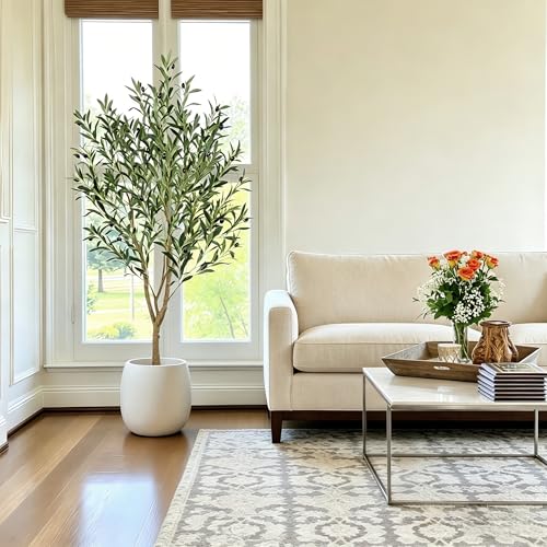 Nafresh Tall Faux Olive Tree, 5ft(60in) Realistic Potted Silk Artificial Indoor with Green Leaves and Big Fruits for Home Office Living Room Bedroom Stairs Foyer Decor - size: 5ft