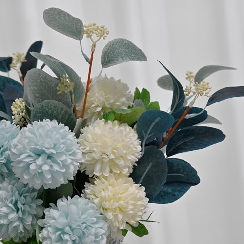 LADADA Artificial Flowers with Vase, Floral Arrangements forHydrangea Flower Dining Table Centerpiece Decor - color: Gray+white
