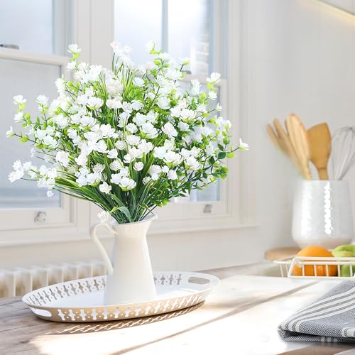Sggvecsy Artificial Flowers for Outdoors 24 Bundles UV Resistant Boxwood Shrubs Artificial Eucalyptus Fake Plants Faux Plastic Greenery for Farmhouse Garden Home Indoor Outdoor Decoration（White） - color: White, size: 24Pcs