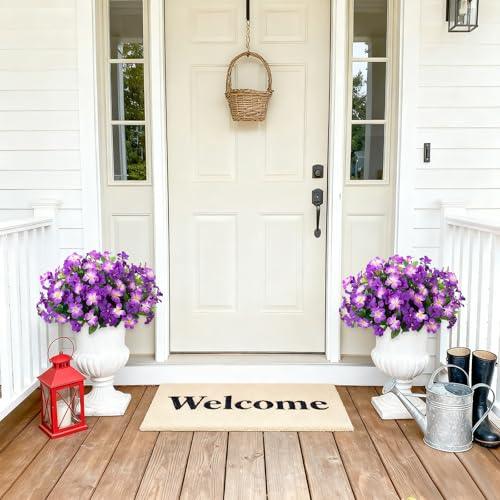 Fake Artificial Flowers for Outdoors 6 PCS Azalea Bouquet Silk Flowers for Outside UV Resistant Faux Flowers Plants for Outdoor Planters Realistic Spring Home Front Door Patio Garden Porch Decor - color: Mt Azalea B-purple2 Purple3