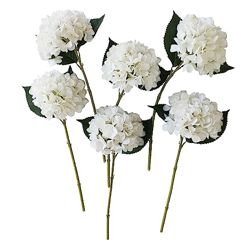 Ivory Hydrangea Artificial Flowers,6 Pcs Faux Hydrangea Flowers,Artificial Hydrangeas Flowers with Stems,Fake Hydrangeas,Silk Hydrangeas Flowers with Stems for Home Decor (6, Ivory) - color: Ivory