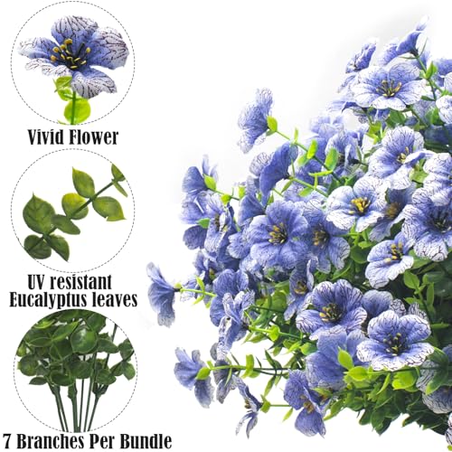 Grunyia Artificial Fake Flowers for Outdoor Spring Decoration, 16 Bundles Faux Silk Colorful Daisy UV Resistant Realistic for Outside Porch Patio Home Yard Garden Planters Pots Window Box (Blue) - color: Blue