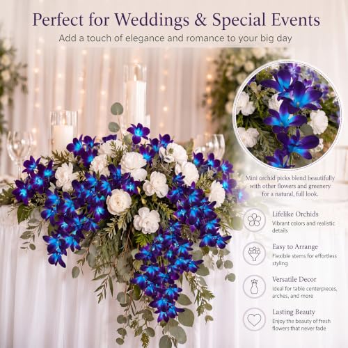 Canlierr 24 Pieces Blue Purple Faux Orchid Flowers Artificial Flower Vase Fillers Wedding Table Centerpieces Filling for Floating Candles DIY Wedding Bouquet Arrangement Birthday Party Home Decor