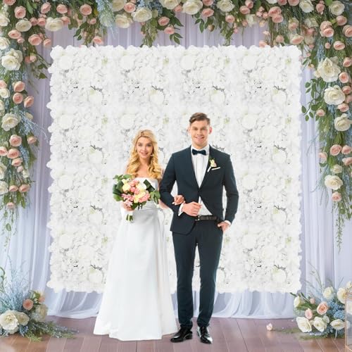 Wedding Arch Artificial Flowers Panels, 16pcs Silk Rose Floral Wall Backdrop, 13.8 x 13.8in Artificial Flowers Garland for Wedding Party Table Decoration, White (White, 16 Pcs) - color: White, size: 16 Pcs