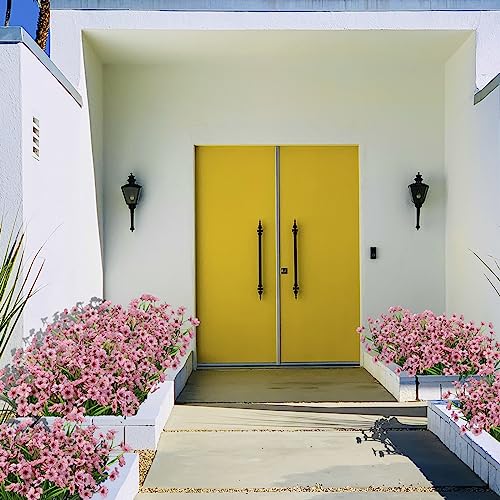 LikSoor 21 Bundles Artificial Outdoor UV Resistant Flowers No Fade Fake Outside Flowers Plastic Greenery Faux Shrubs Garden Porch Window Box Home Decoration(Pink) - color: Pink