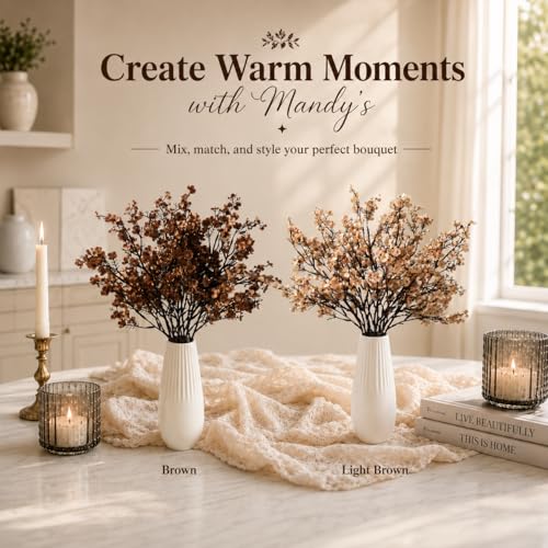 Mandy's 6 Bundles Artificial Brown Baby’s Breath Flowers | 18.5 Inch Silk Gypsophila European Style Modern Home Decor Centerpiece Neutral Wedding Flower Arrangements - color: Brown