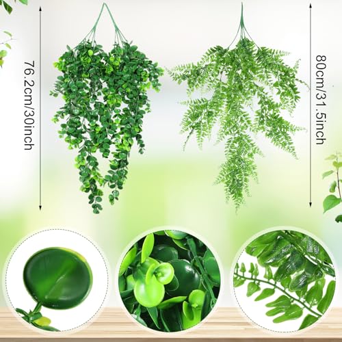 Hoteam 12 Pcs Artificial Hanging Plants 32 Inch Fake Ivy Vines with Fake Leaves Patio Artificial Plants Greenery for Living Room Indoor Outdoor Wall, No Basket (Eucalyptus,Persian Grass) - color: Eucalyptus,persian Grass