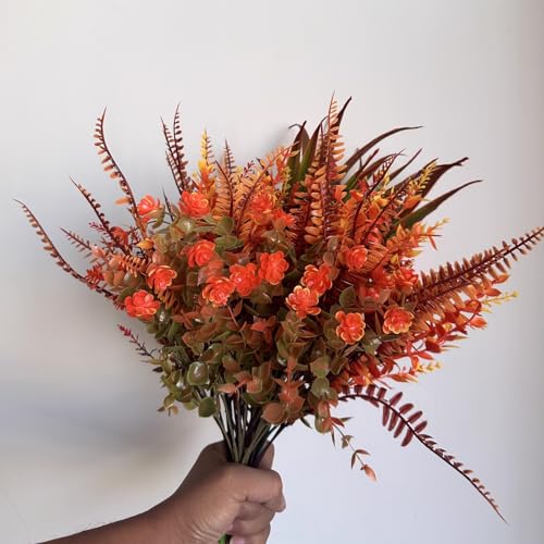 Pack of 9 Artificial Autumn Flowers, Artificial Flowers, Autumn Decoration, Autumn Plants, Shrubs, Plastic Flowers, Autumn Plant Flowers for Indoor, Outdoor, Table, Balcony Box, Flower Box