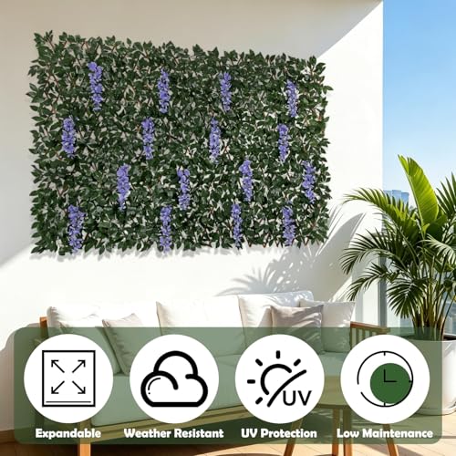 Expandable Faux Fence Privacy Screen with Flowers for Indoor Outdoor Balcony Patio Garden Apartment Decor,Greenery Expandable Stretchable Covers Panel (Purple Wisteria, 2 Pack) - color: Purple Wisteria, size: 2 Pack