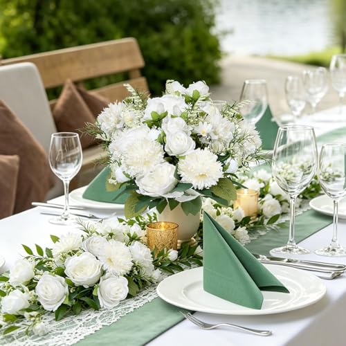 Peonies Artificial Flowers, 24 Bundles Silk Fake Peonies Faux Peony Arrangements for Spring Summer Wedding Bouquet Home Bridal Baby Shower Party Event Centerpieces Vase Office(White) - color: White