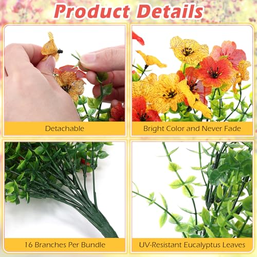 Suncalla 4 Pcs 30In Artificial Hanging Flowers for Outdoor Planter 156 Branches Trailing Faux Potted Plant Fake Floral UV & Fading Resistant for Wedding Patio Spring Summer Decor(Yellow,Orange) - color: Yellow,orange