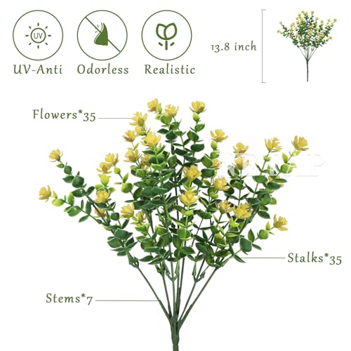 NETAP Outdoor Artificial Flowers UV Resistant, 20 Bundles Fake Realistic Floral Greenery Plants for Outside Porch, Window Boxes, Garden, Yard, Inside Home Table Decor, Yellow - color: Yellow
