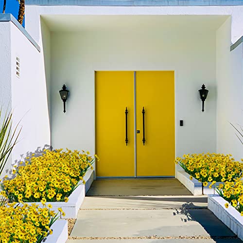LikSoor 21 Bundles Artificial Outdoor UV Resistant Flowers No Fade Fake Outside Flowers Plastic Greenery Faux Shrubs Garden Porch Window Box Home Decoration (Yellow) - color: Yellow