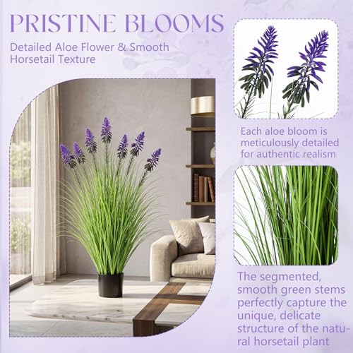 Jexine 2 Pieces 4 ft Artificial Tall Grass Plants Outdoor with Blue Cockscomb Flower Tall Artificial Grass Green Onions Plant Potted for Housewarming Gift House Garden Lobby Outdoor - color: Blue Cockscomb Flower