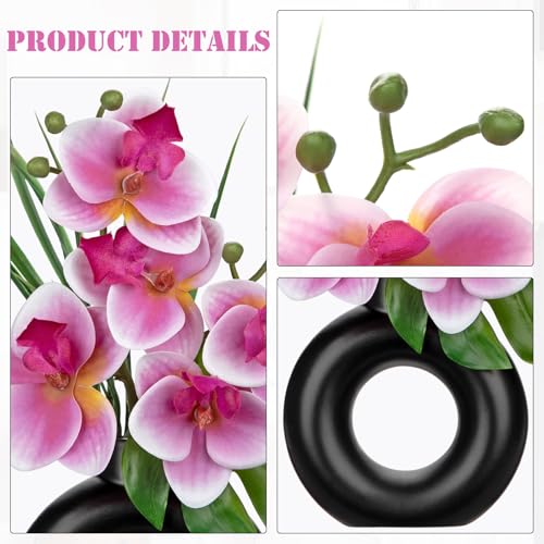 Briful 2PCS Pink Orchid Artificial Flowers in Black Ceramic Pot Silk Orchid Floral Arrangement Fake Orchid Plant for Home Office Dining Room Shelf Table Centerpiece Modern Decor - color: Pink